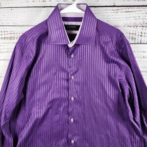 Coogi Classic Shirt Mens XL Regular Fit Striped Button Up Flip Cuff Purple